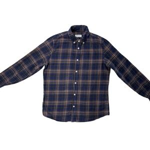 Cotton & Co. Women's Plaid Cotton Flannel Button Up Long Sleeve Blue Brown Small